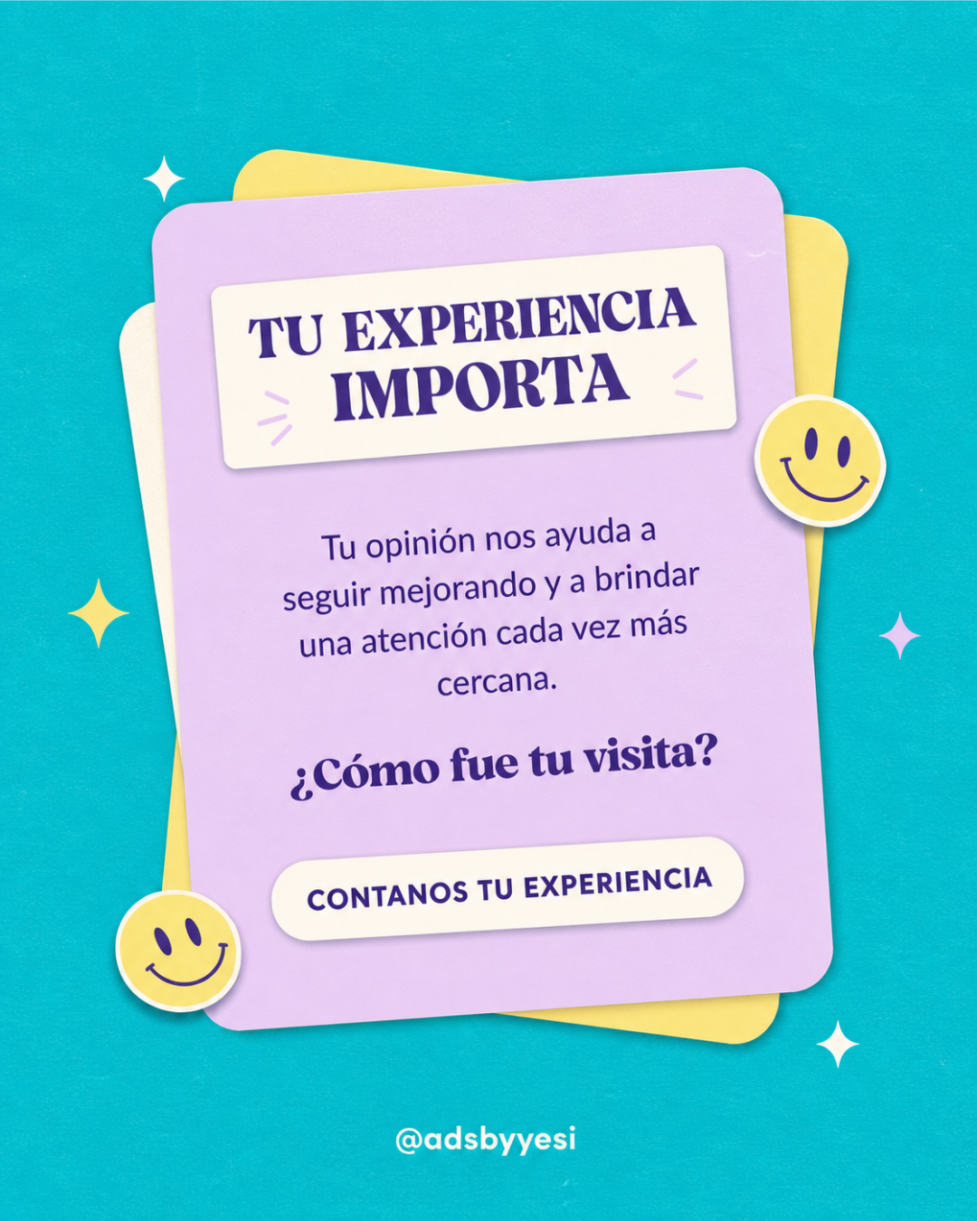 Pieza de feed de encuesta: tu experiencia importa, contanos tu visita